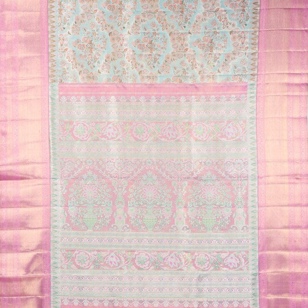 Sky Blue Tissue Kanjivaram Silk Saree With Floral Jaal Design
