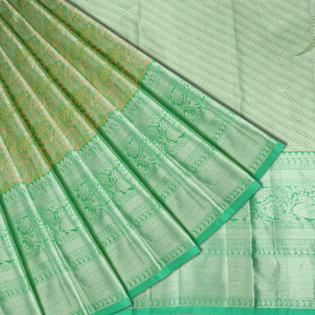 Green Tissue Kanjivaram Silk Saree With Floral Jaal Design