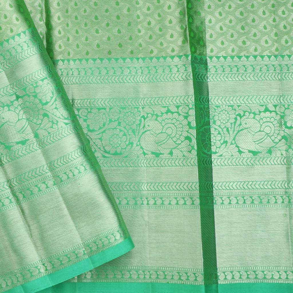 Green Tissue Kanjivaram Silk Saree With Floral Jaal Design