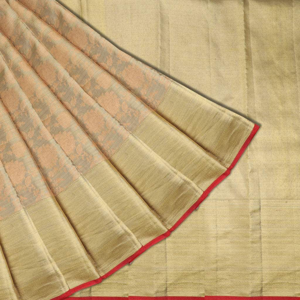 Pastel Grey Tissue Kanjivaram Silk Saree With Floral Motif Patternv