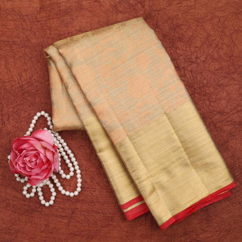 Pastel Grey Tissue Kanjivaram Silk Saree With Floral Motif Patternv
