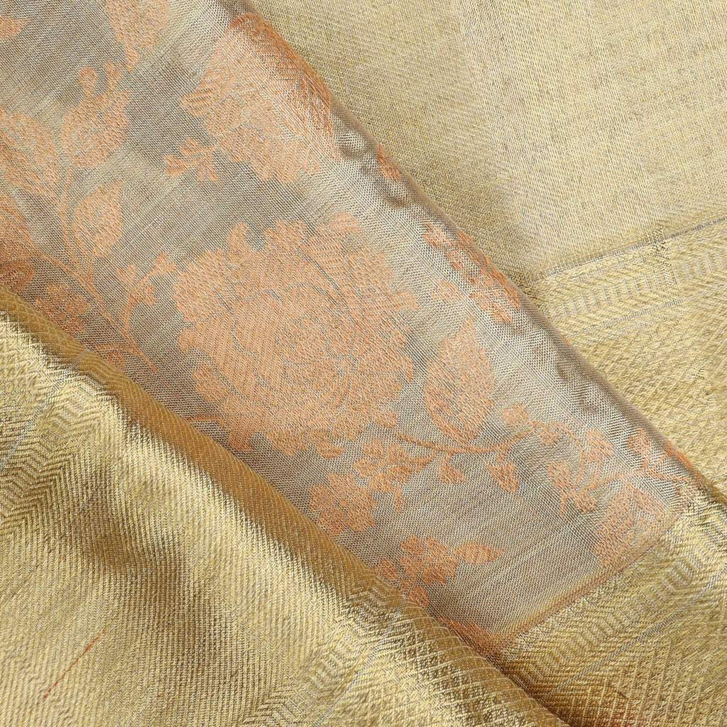 Pastel Grey Tissue Kanjivaram Silk Saree With Floral Motif Patternv