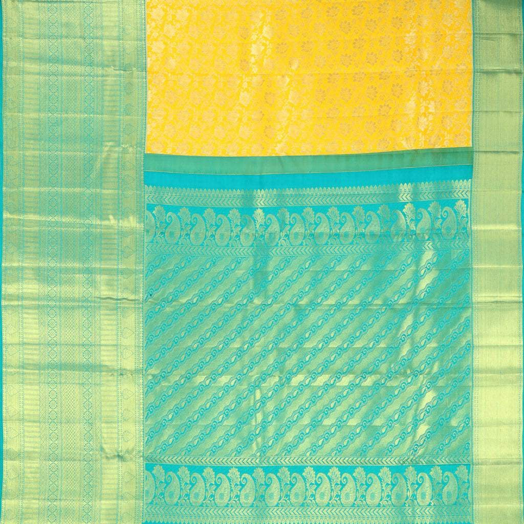 Bright Yellow Kanjivaram Silk Saree With Floral Pattern