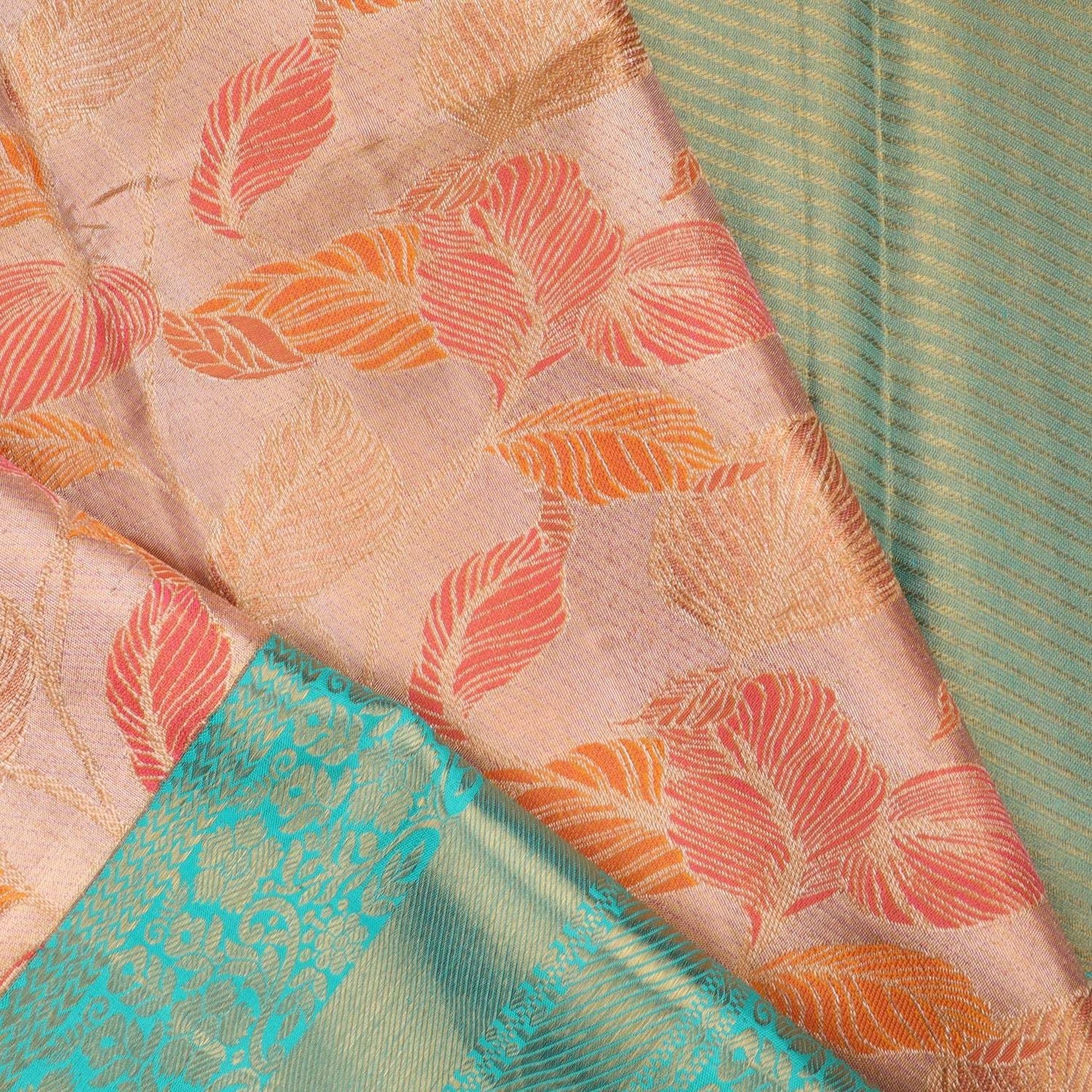 Light Peach Tissue Kanjivaram Silk Saree With Leaf Motifs