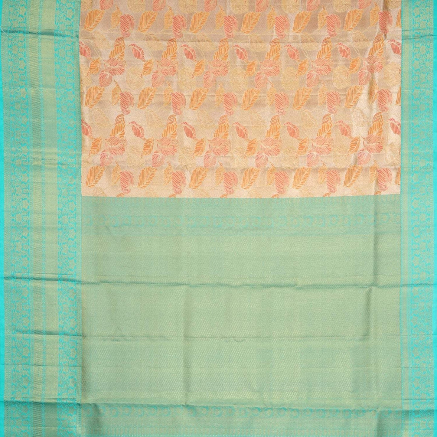 Light Peach Tissue Kanjivaram Silk Saree With Leaf Motifs