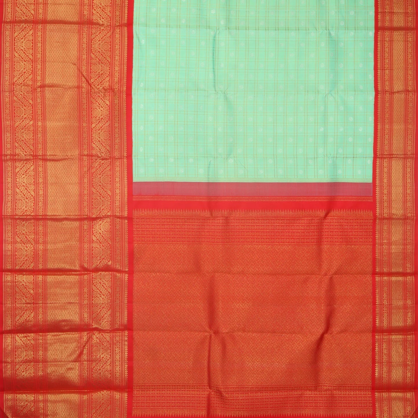 Pastel Green Kanjivaram Silk Saree With Checks Pattern