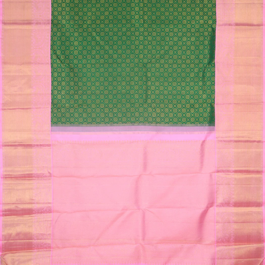 Dark Green Kanjivaram Silk Saree With Floral Buttis