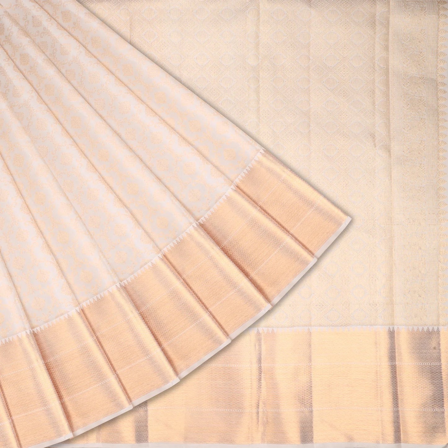 Pearl White Kanjivaram Silk Saree With Floral Jaal Design