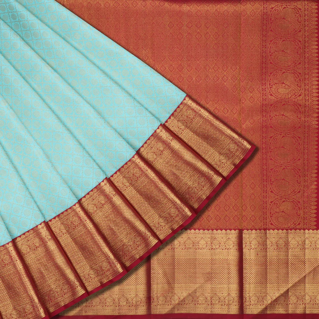 Bright Blue Kanjivaram Silk Saree With Rudraksha Motifs