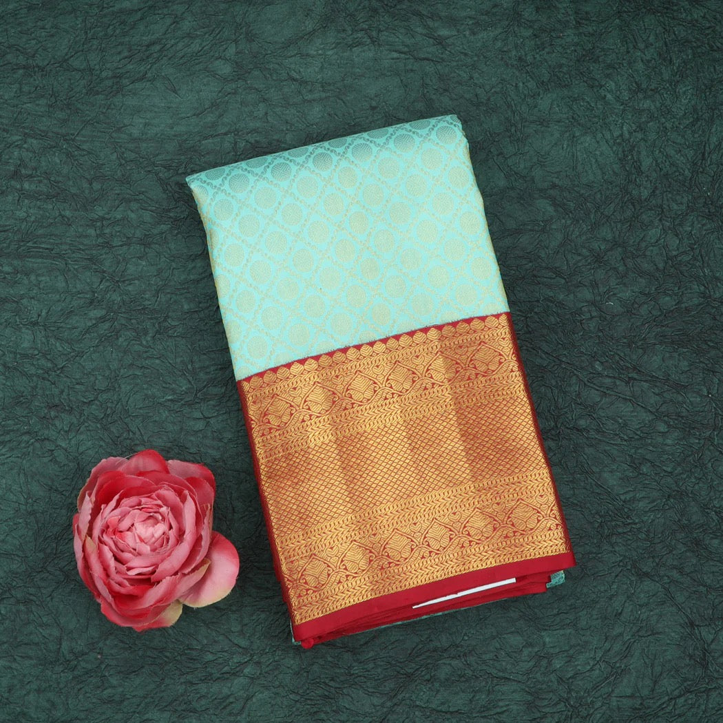 Bright Blue Kanjivaram Silk Saree With Rudraksha Motifs