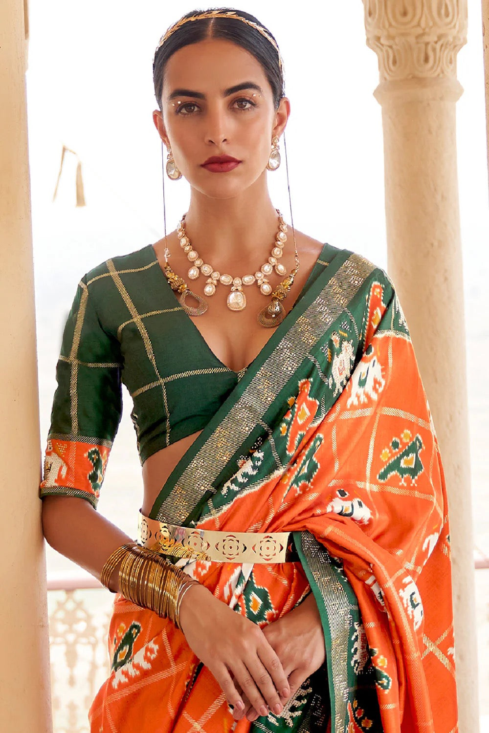 Orange Printed Patola Silk Saree