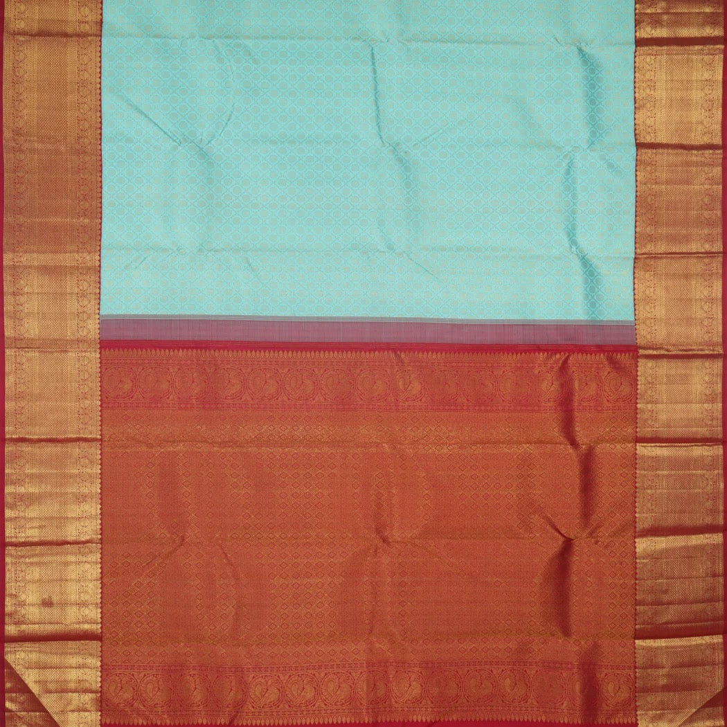 Bright Blue Kanjivaram Silk Saree With Rudraksha Motifs