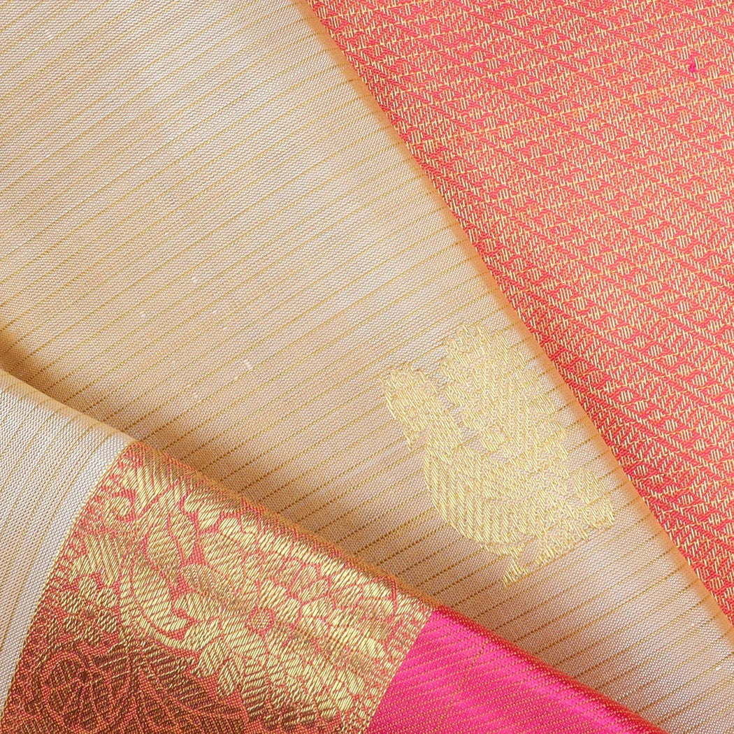 Beige Kanjivaram Silk Saree With Floral Buttas