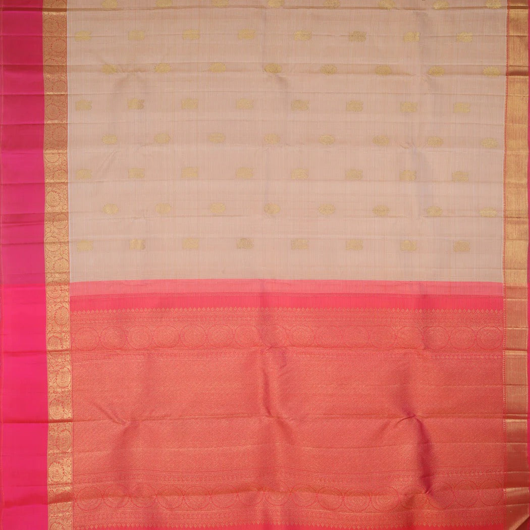 Beige Kanjivaram Silk Saree With Floral Buttas