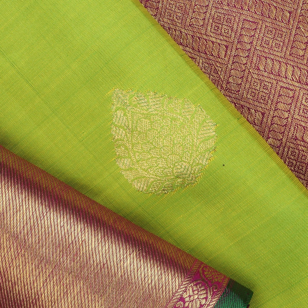Lime Green Kanjivaram Silk Saree With Floral Buttas