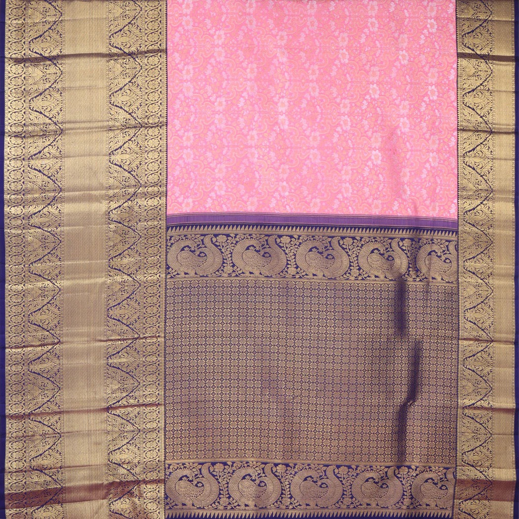 Pastel Pink Kanjivaram Silk Saree With Floral Motifs