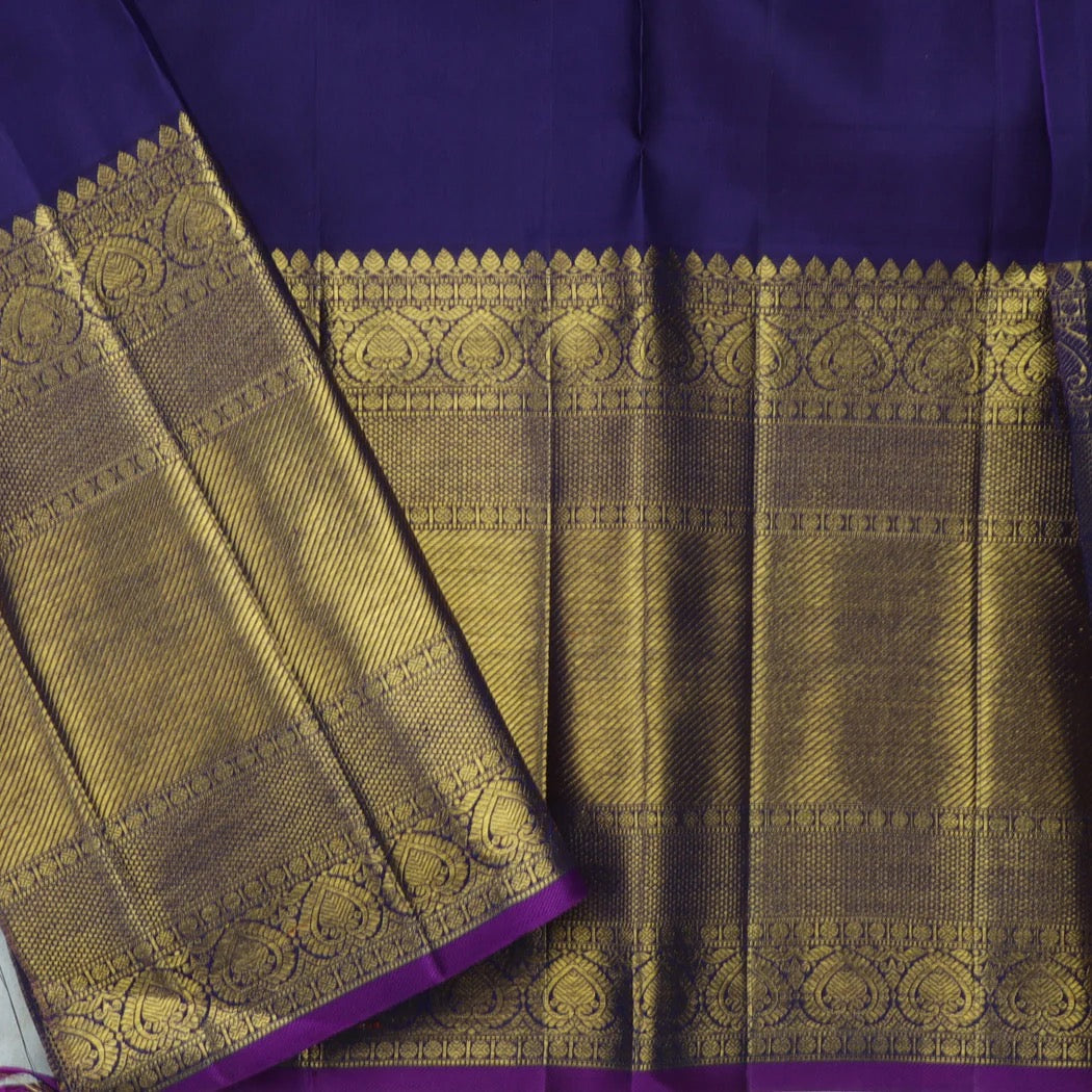 Seafoam Blue Kanjivaram Silk Saree With Floral And Bird Pattern