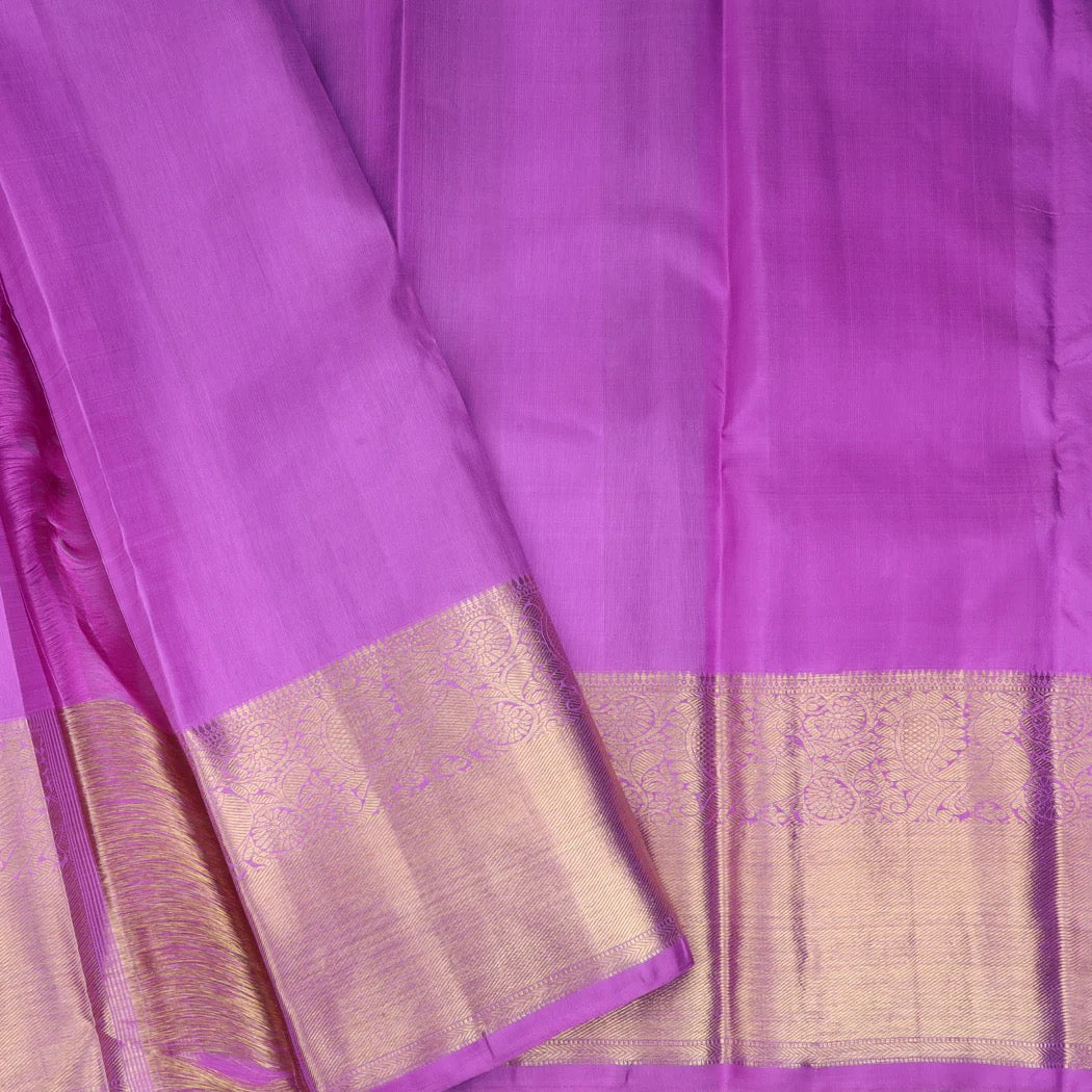 Dark Mauve Kanjivaram Silk Saree With Floral And Bird Pattern