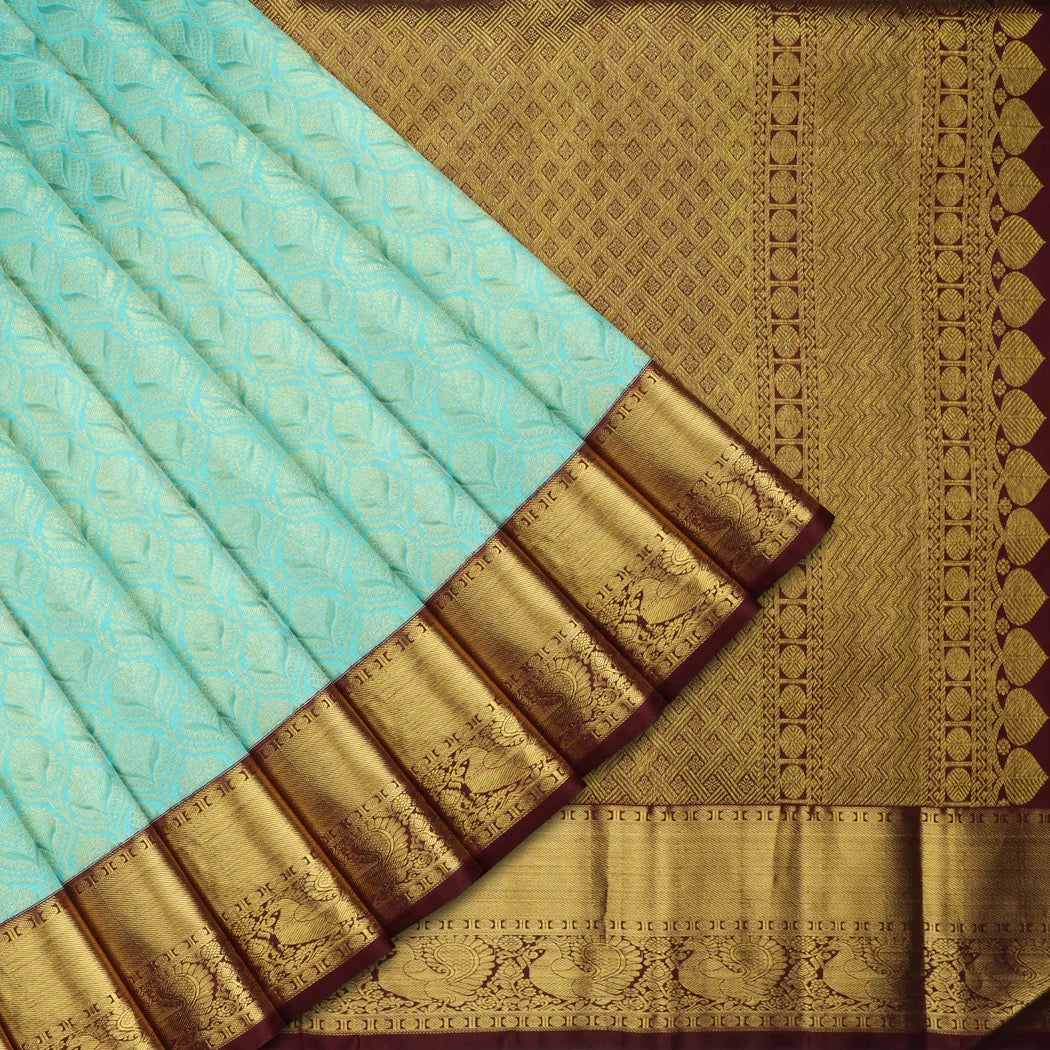 Bright Blue Kanjivaram Silk Saree | Gold Zari Pallu