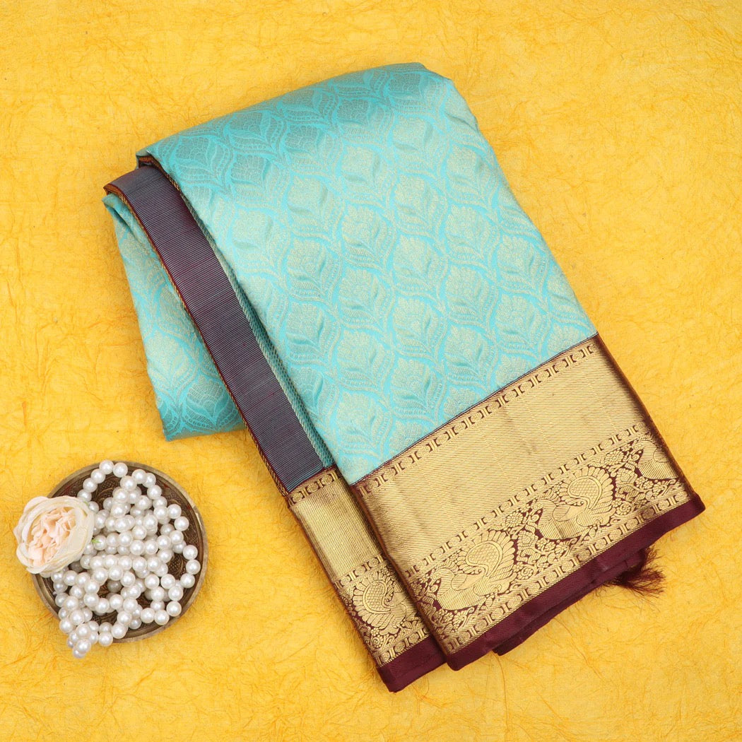 Bright Blue Kanjivaram Silk Saree | Gold Zari Pallu