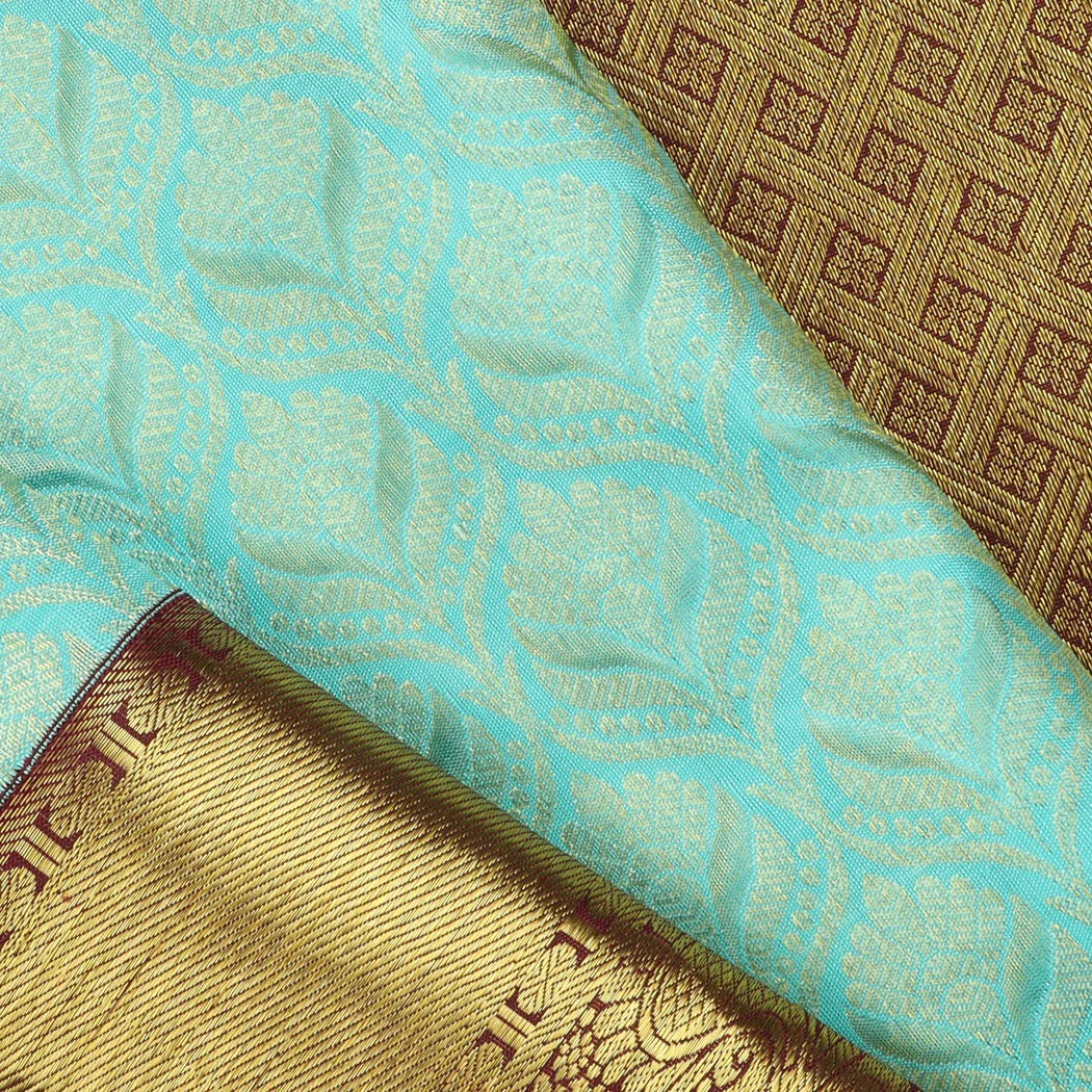 Bright Blue Kanjivaram Silk Saree | Gold Zari Pallu