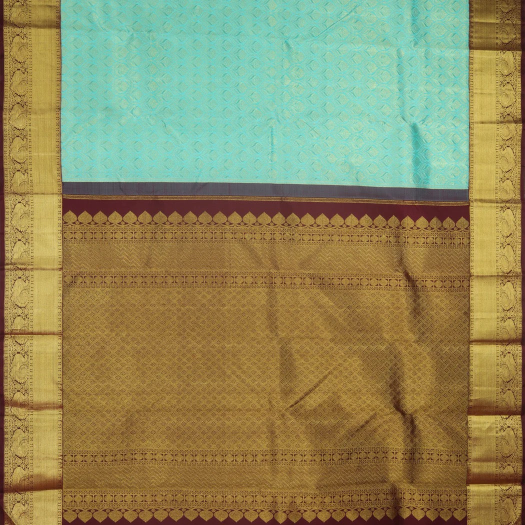 Bright Blue Kanjivaram Silk Saree | Gold Zari Pallu