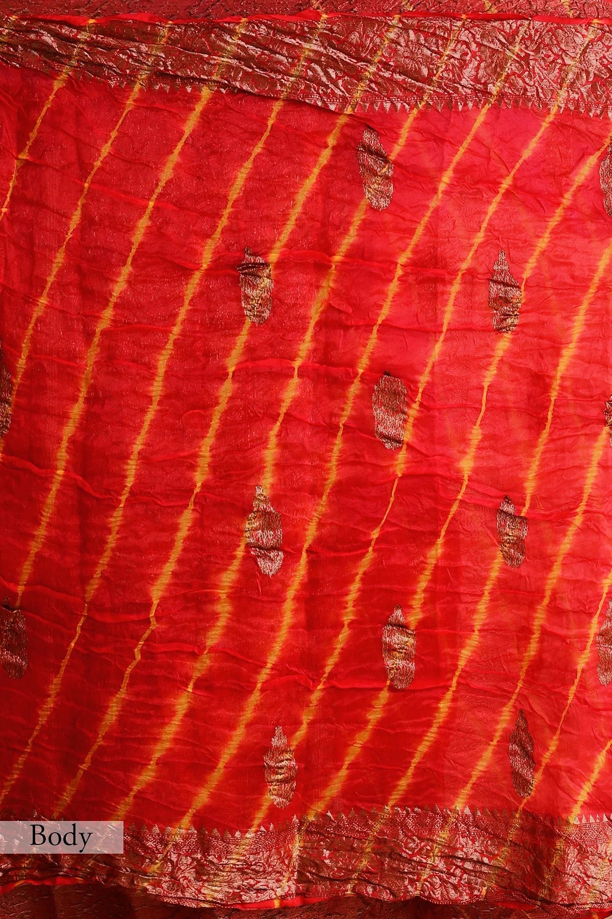 Crimson Red Zari Woven Bandhani Organza Saree