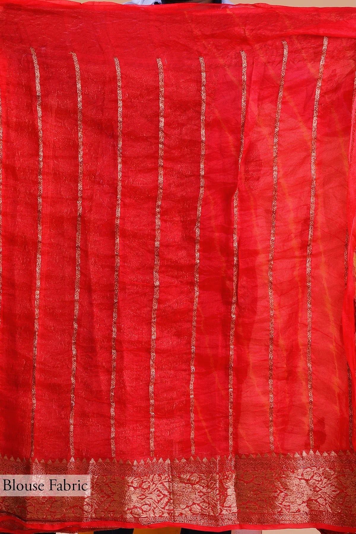 Crimson Red Zari Woven Bandhani Organza Saree