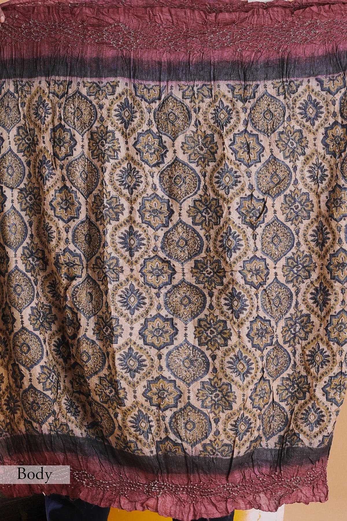 Light Beige Bandhani Printed Tussar Silk Saree