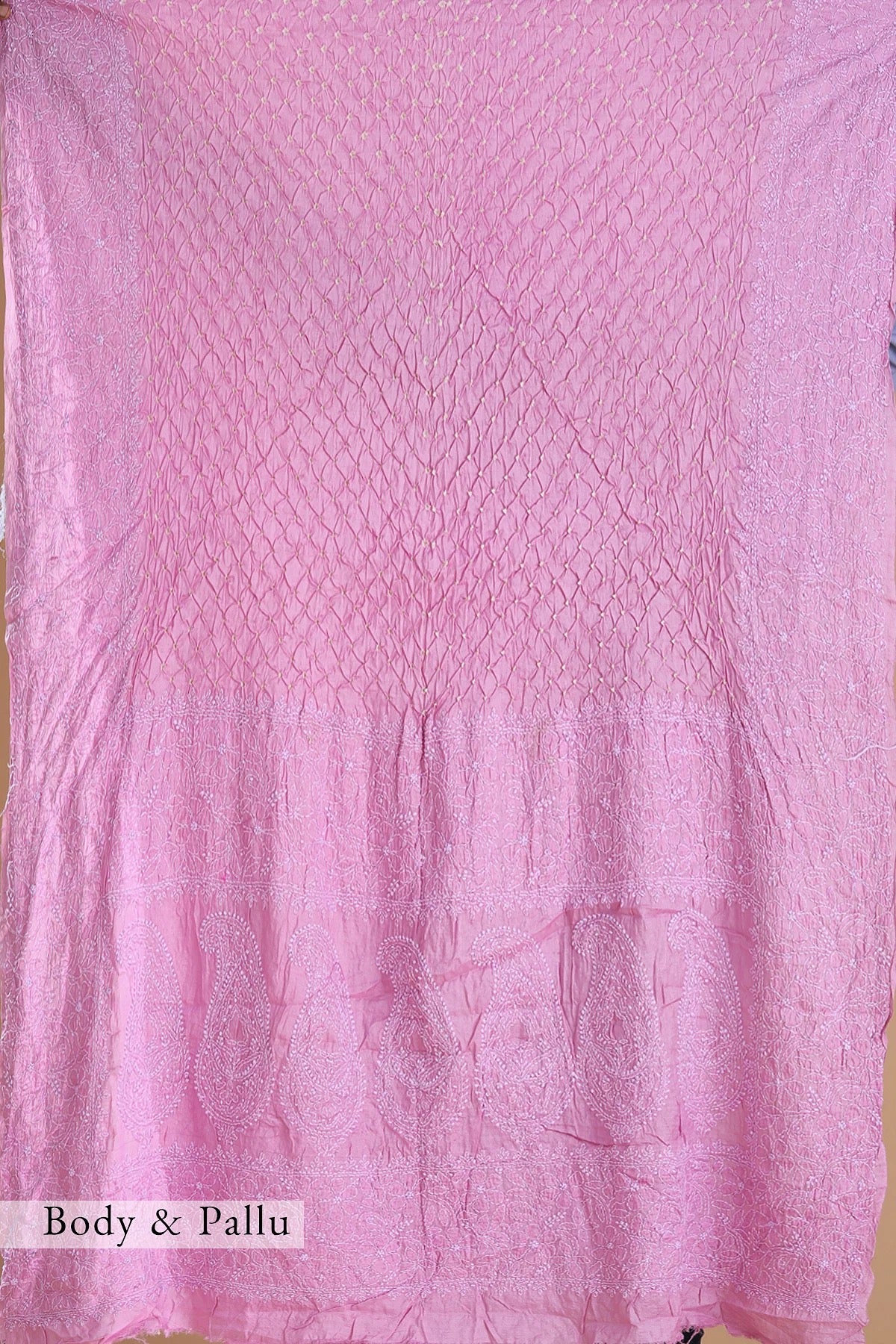 Lilac Snow Purple Bandhani Printed Tussar Silk Saree