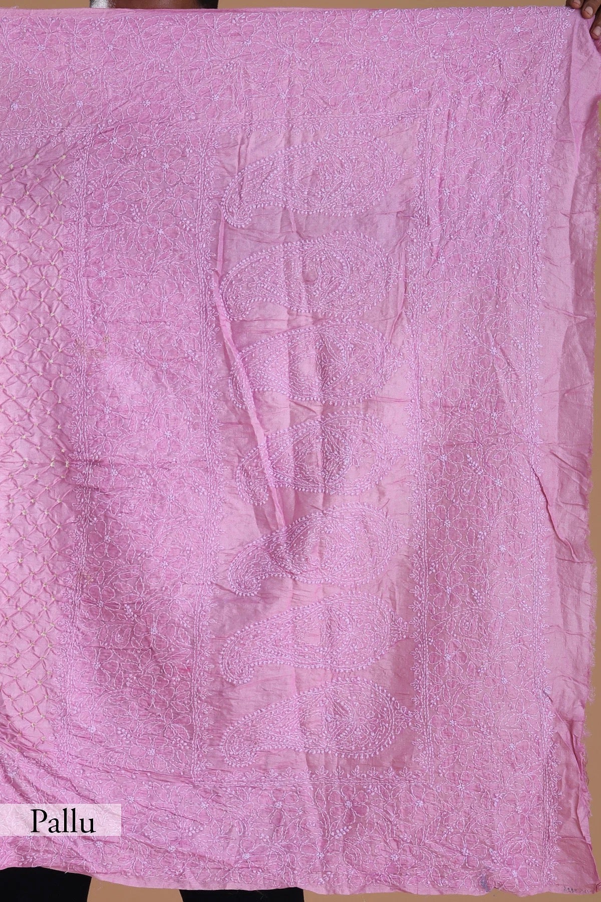 Lilac Snow Purple Bandhani Printed Tussar Silk Saree