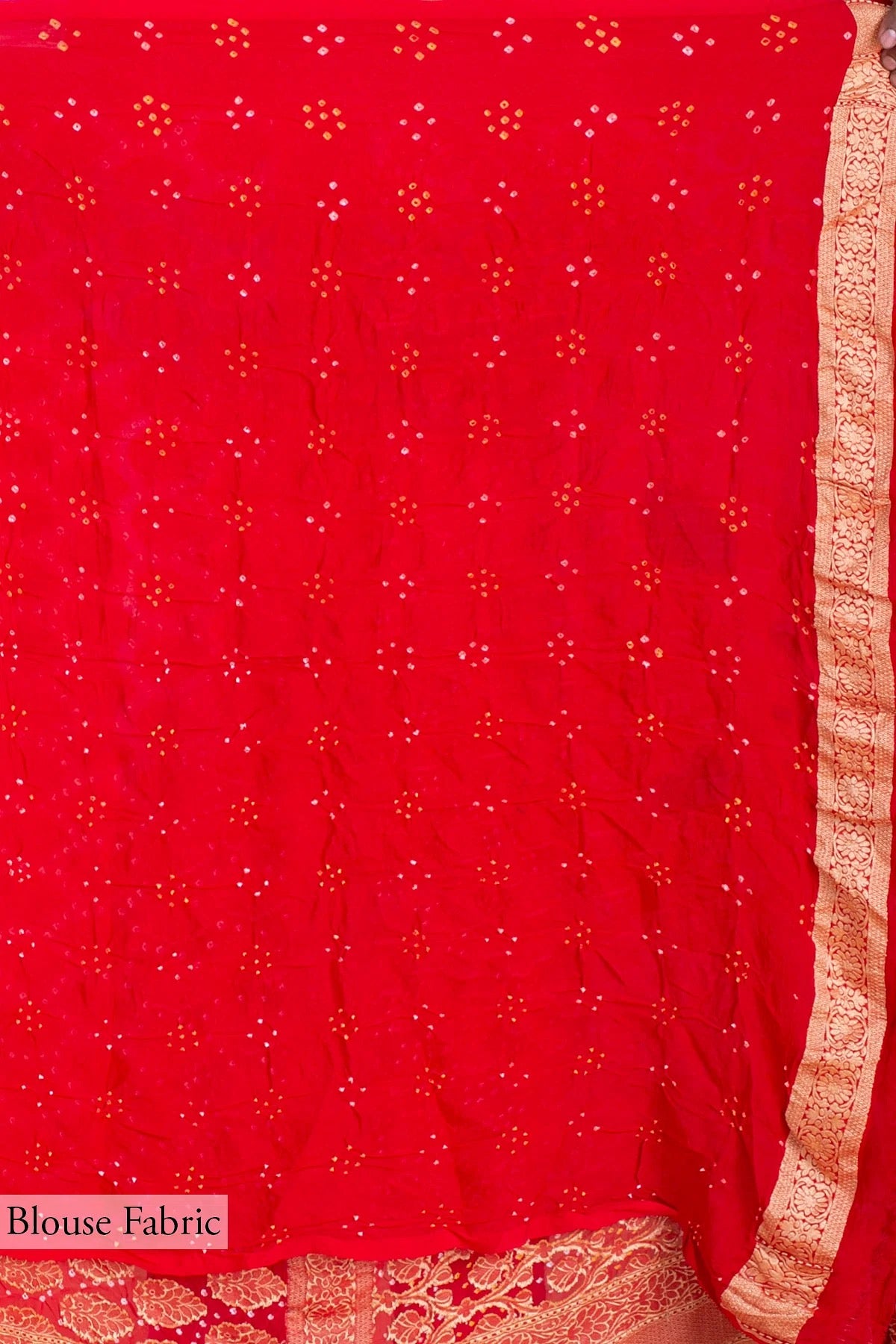 Crimson Red Bandhani Printed Georgette Saree