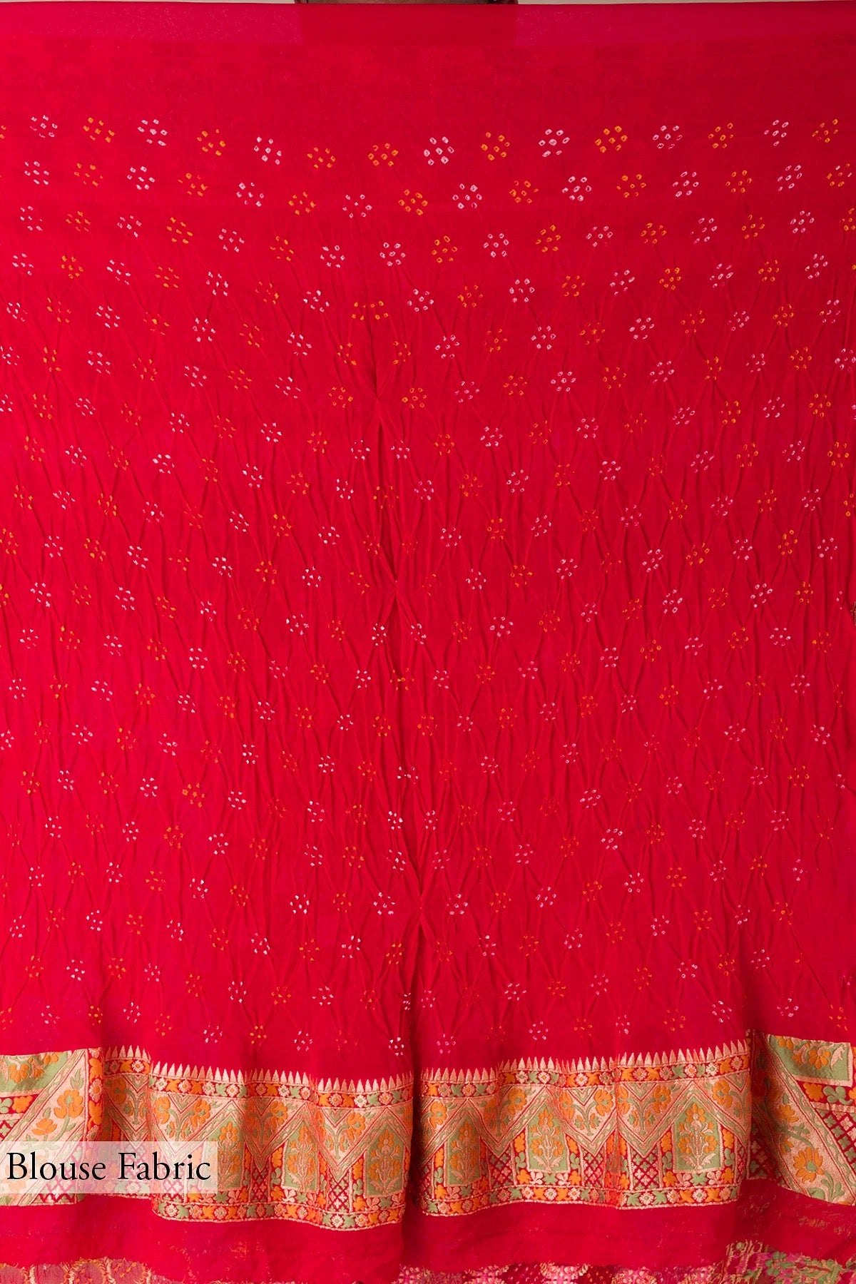 Crimson Red Bandhani Printed Kota Doriya Saree