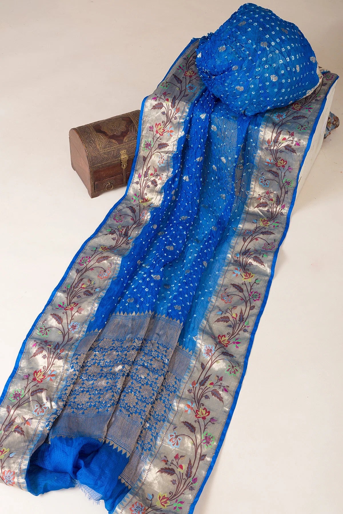 Classic Blue Bandhani Printed Kota Doriya Saree