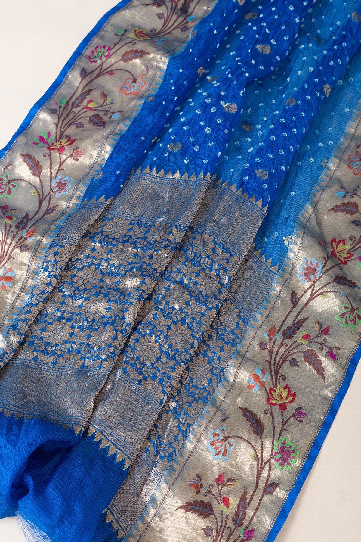 Classic Blue Bandhani Printed Kota Doriya Saree