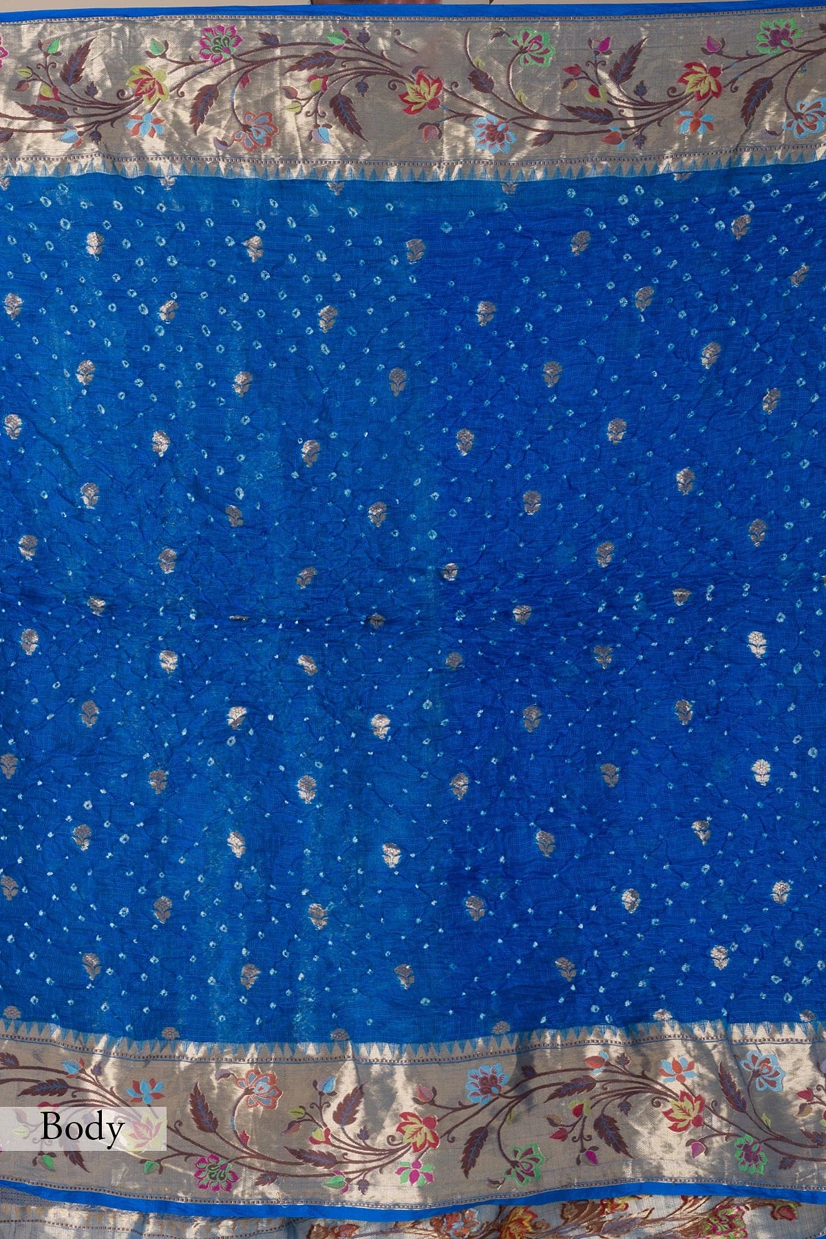 Classic Blue Bandhani Printed Kota Doriya Saree