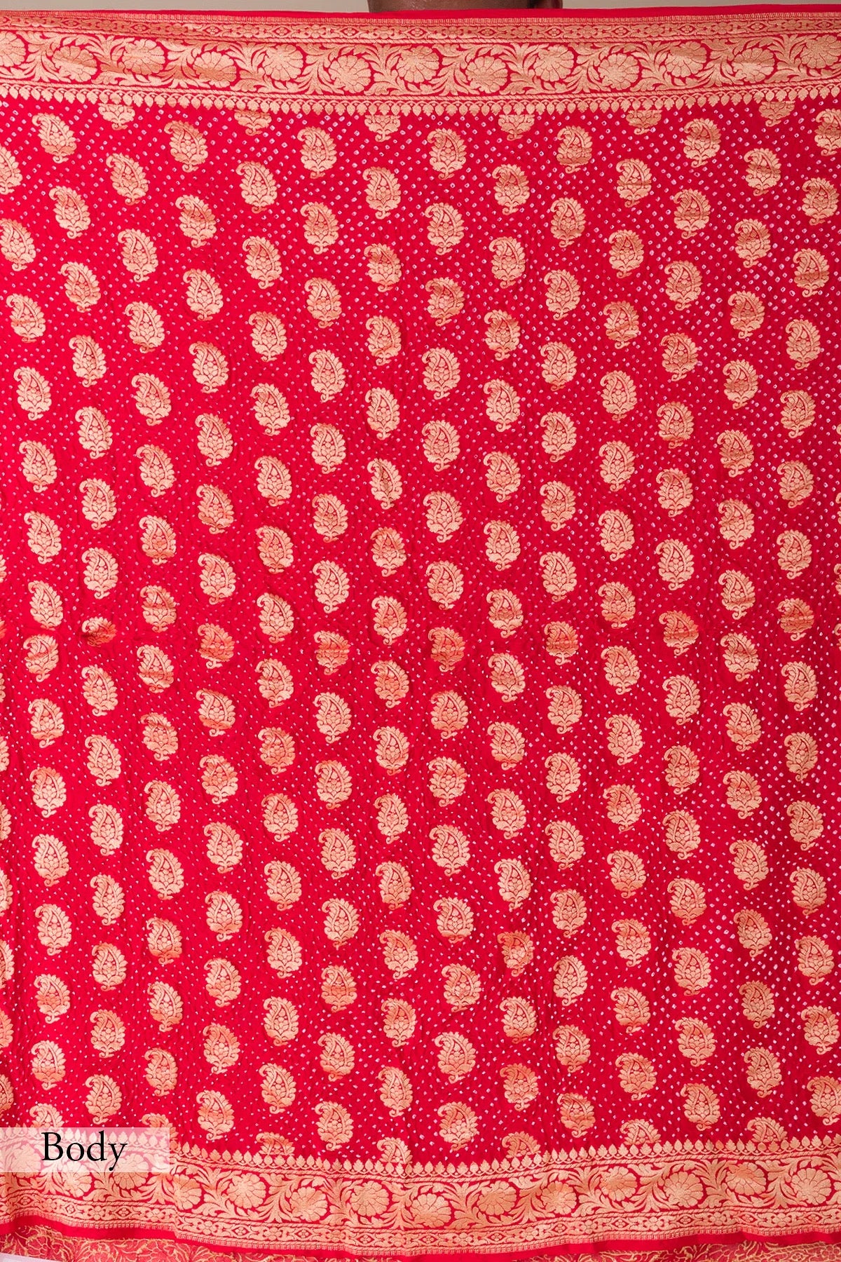 Dark Red Bandhani Printed Kota Doriya Saree