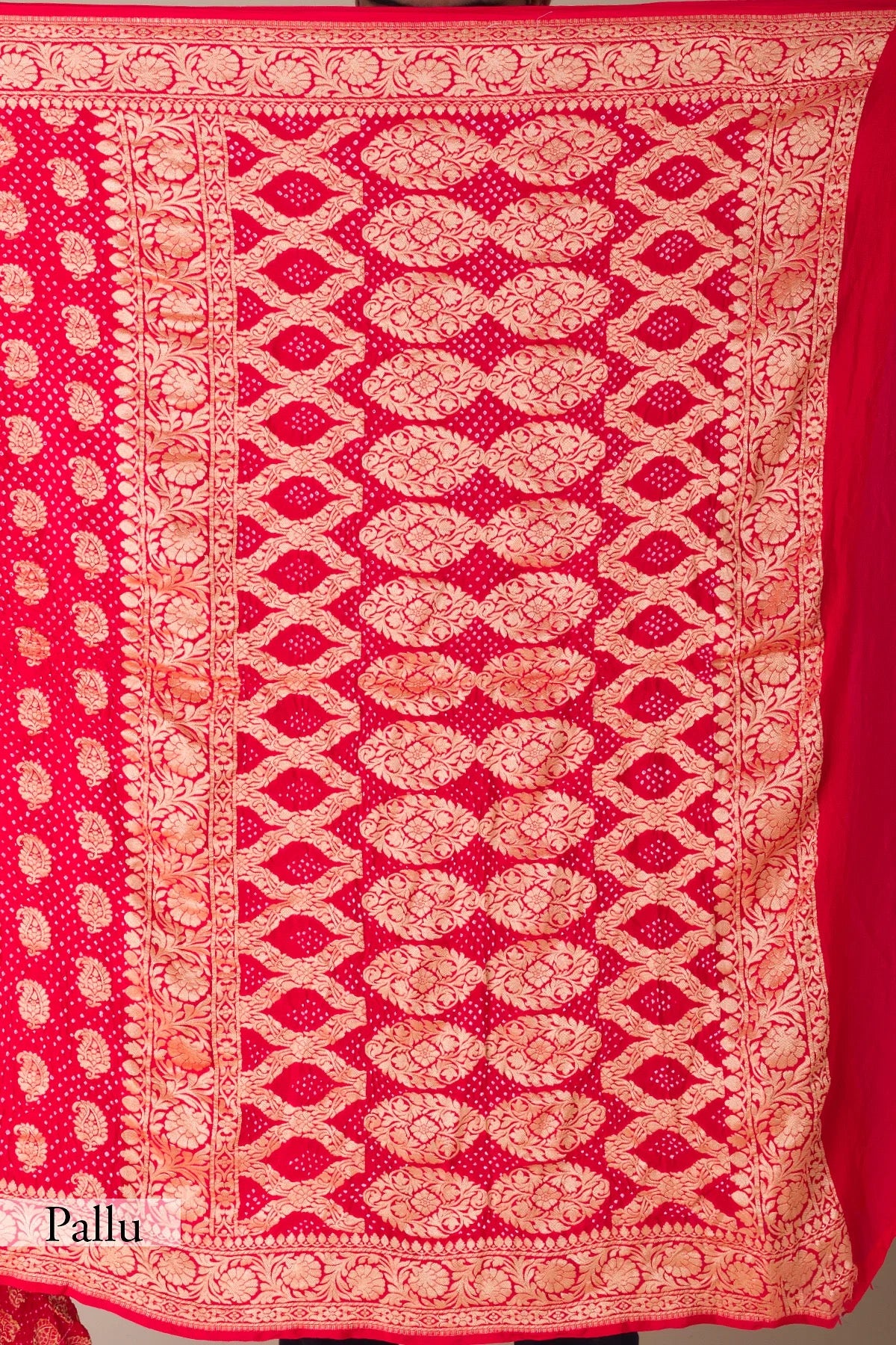 Dark Red Bandhani Printed Kota Doriya Saree
