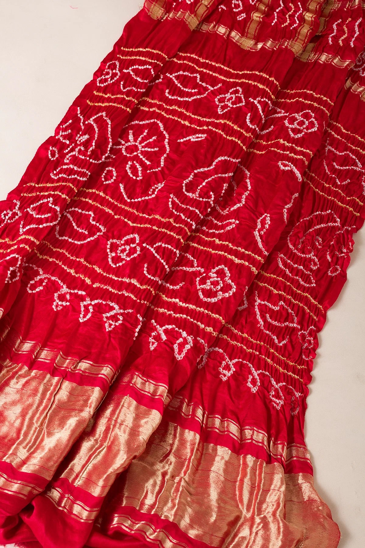 Crimson Red Bandhani Printed Silk Saree