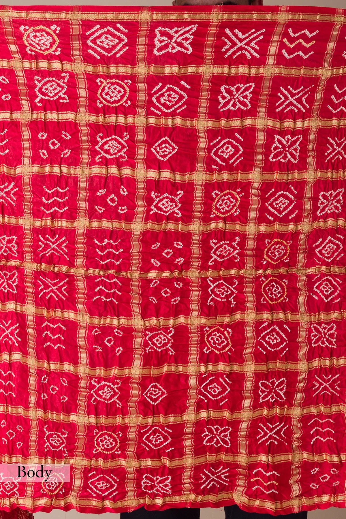 Crimson Red Bandhani Printed Silk Saree