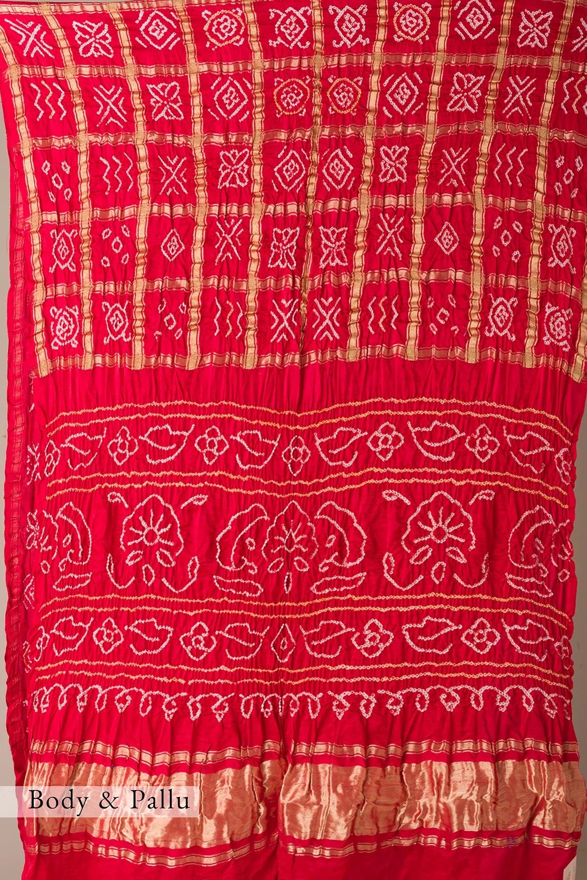 Crimson Red Bandhani Printed Silk Saree