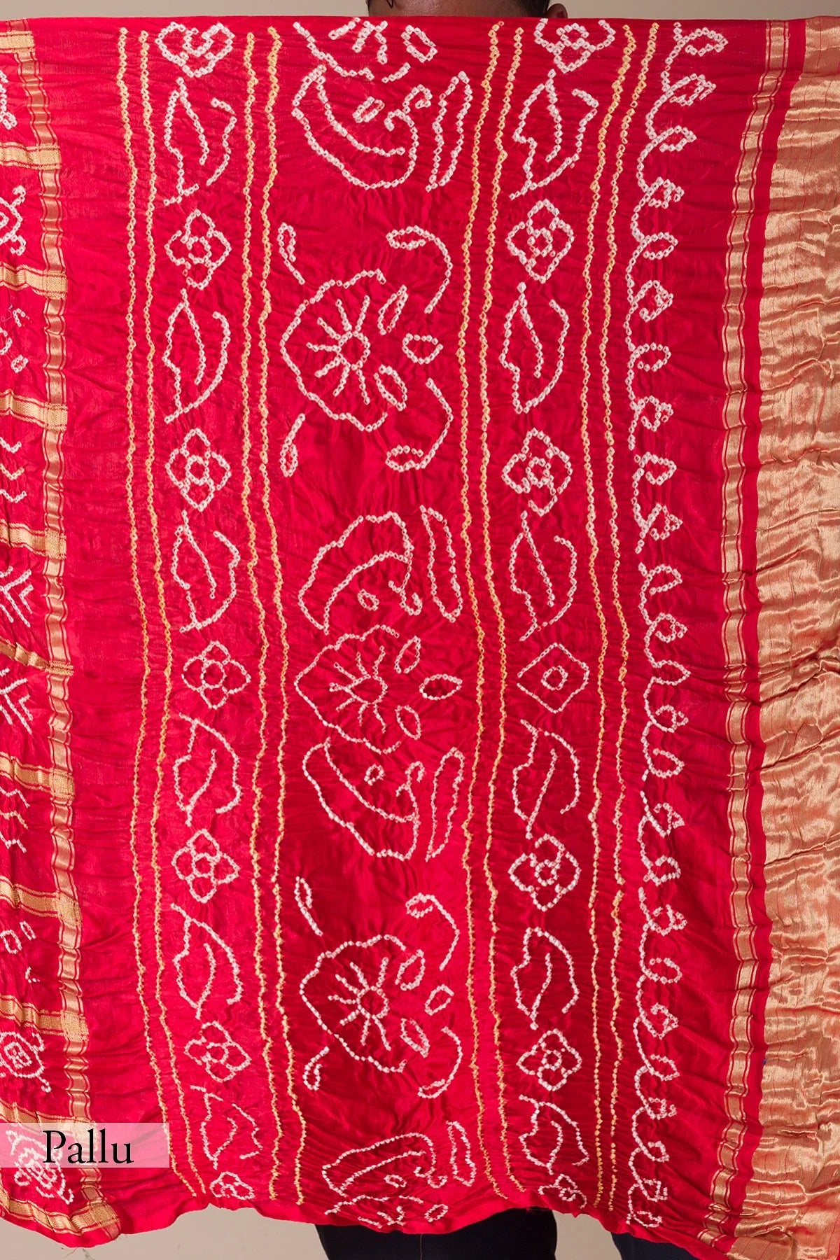 Crimson Red Bandhani Printed Silk Saree