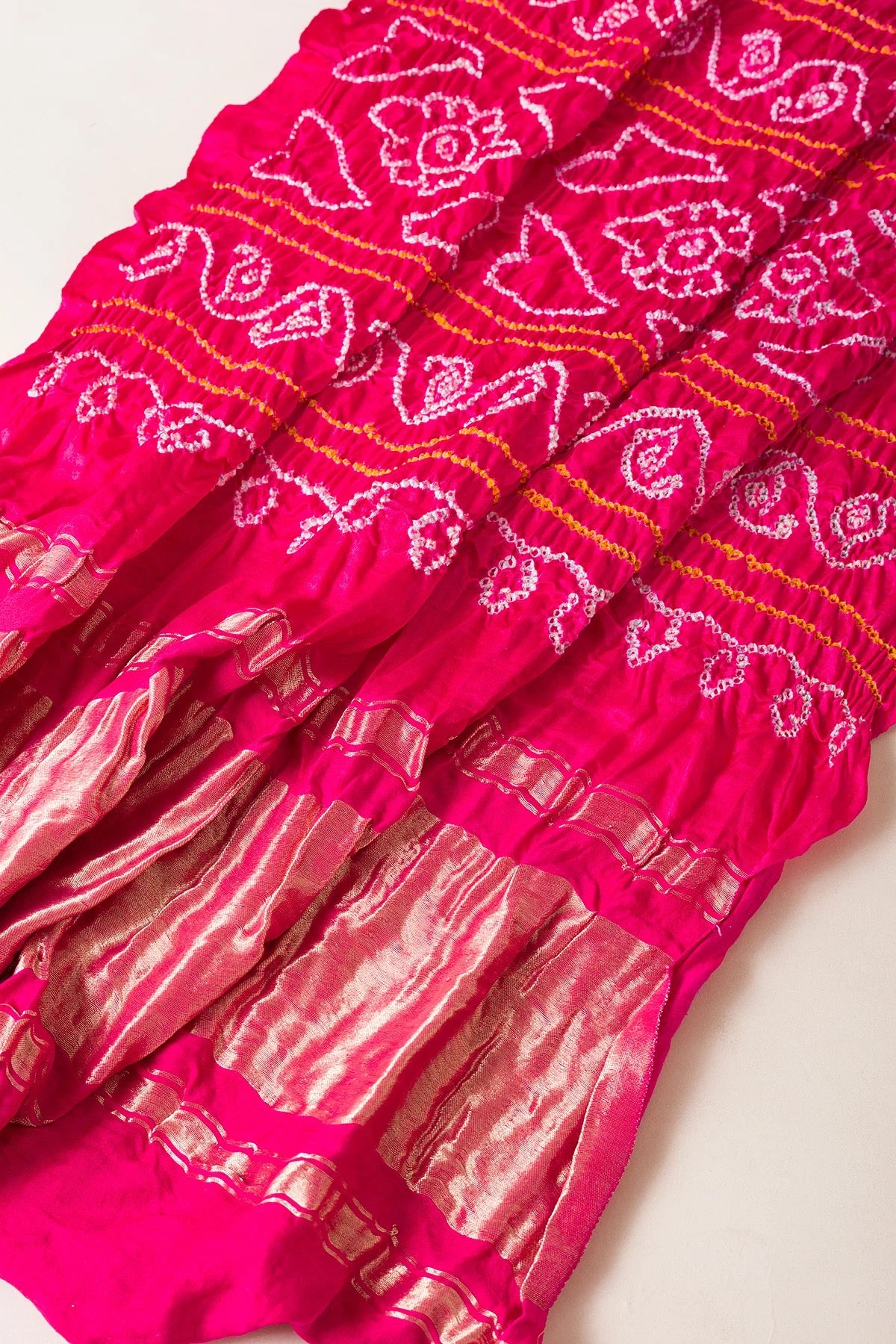 Bright Rose Pink Bandhani Printed Silk Saree