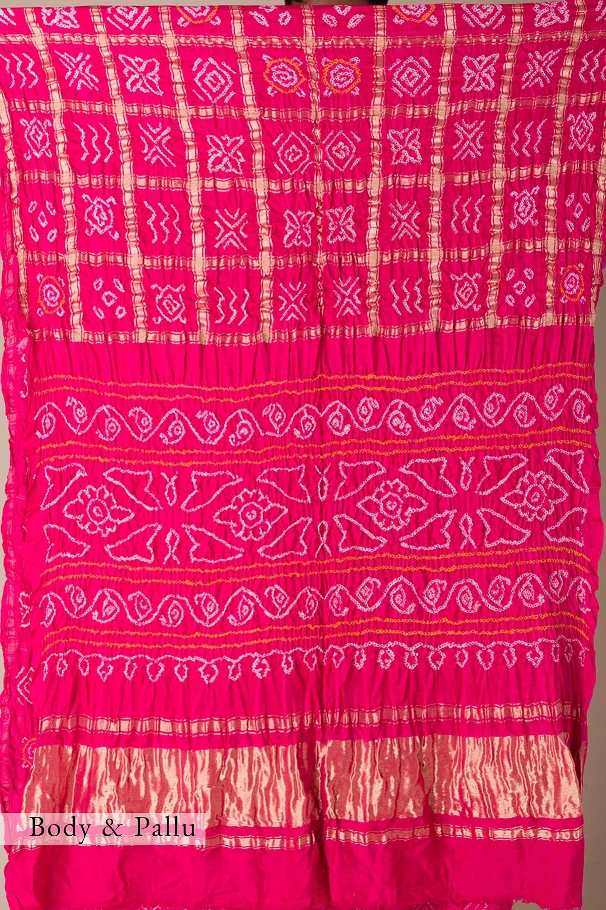 Bright Rose Pink Bandhani Printed Silk Saree