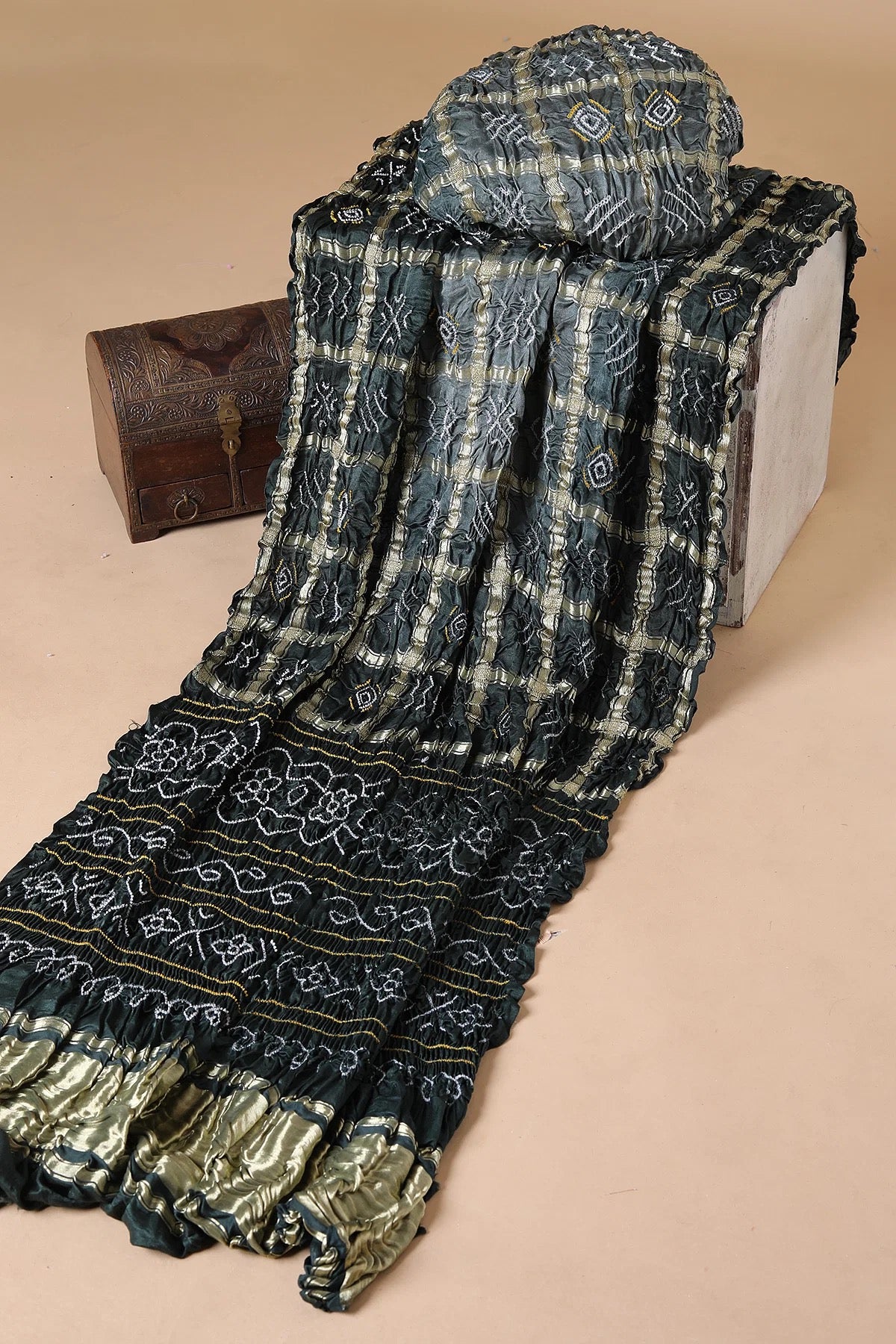 Green Shaded Bandhani Printed Gajji Silk Saree