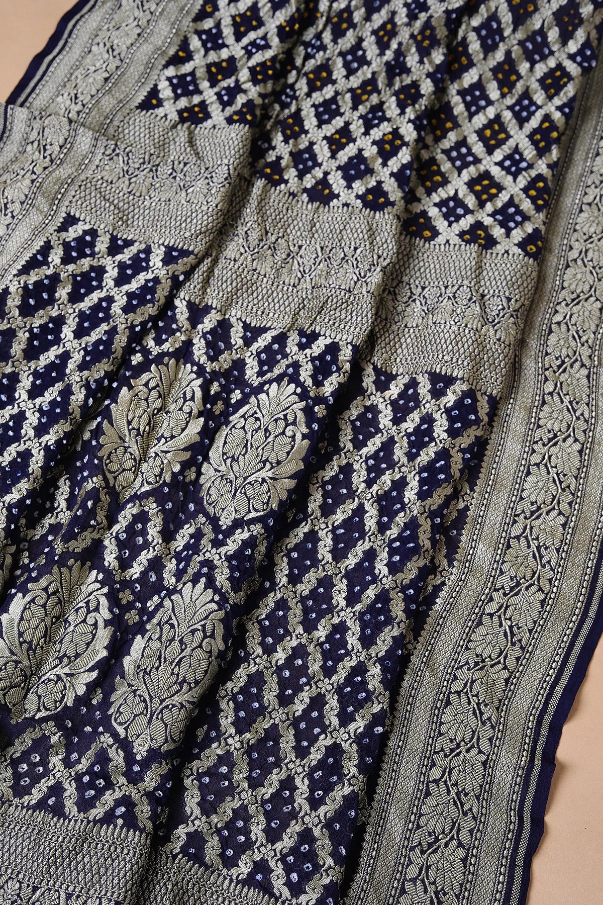 Dark Navy Blue Bandhani Printed Georgette Saree