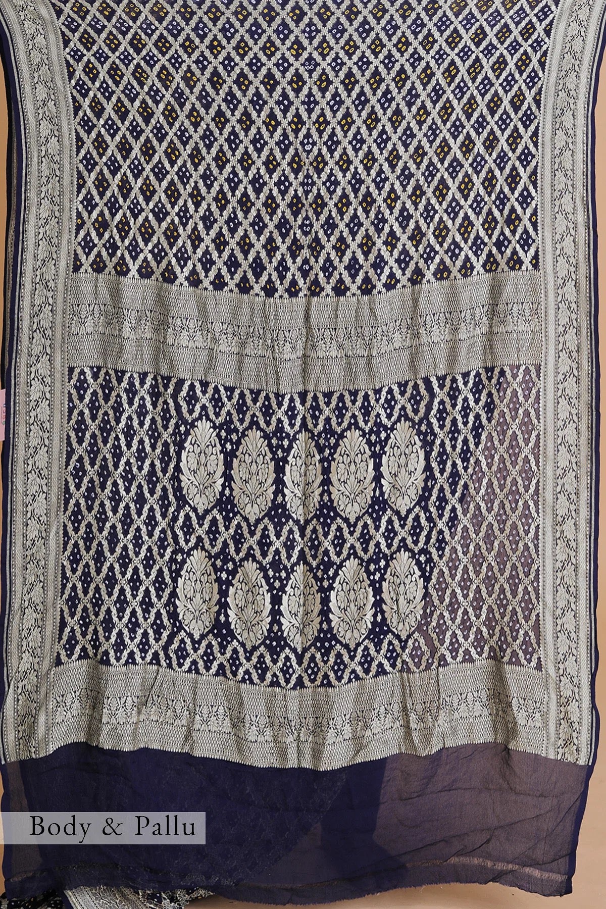 Dark Navy Blue Bandhani Printed Georgette Saree