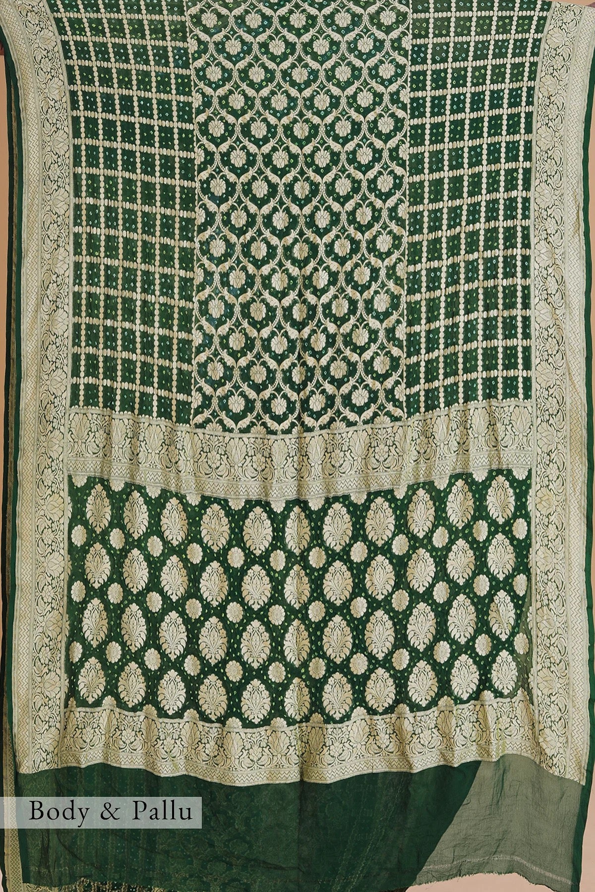 British Racing Green Bandhani Printed Georgette Saree
