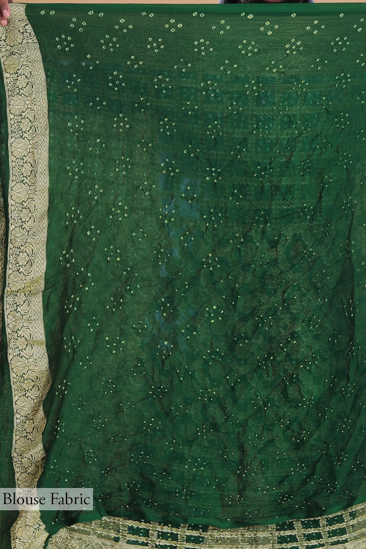 British Racing Green Bandhani Printed Georgette Saree