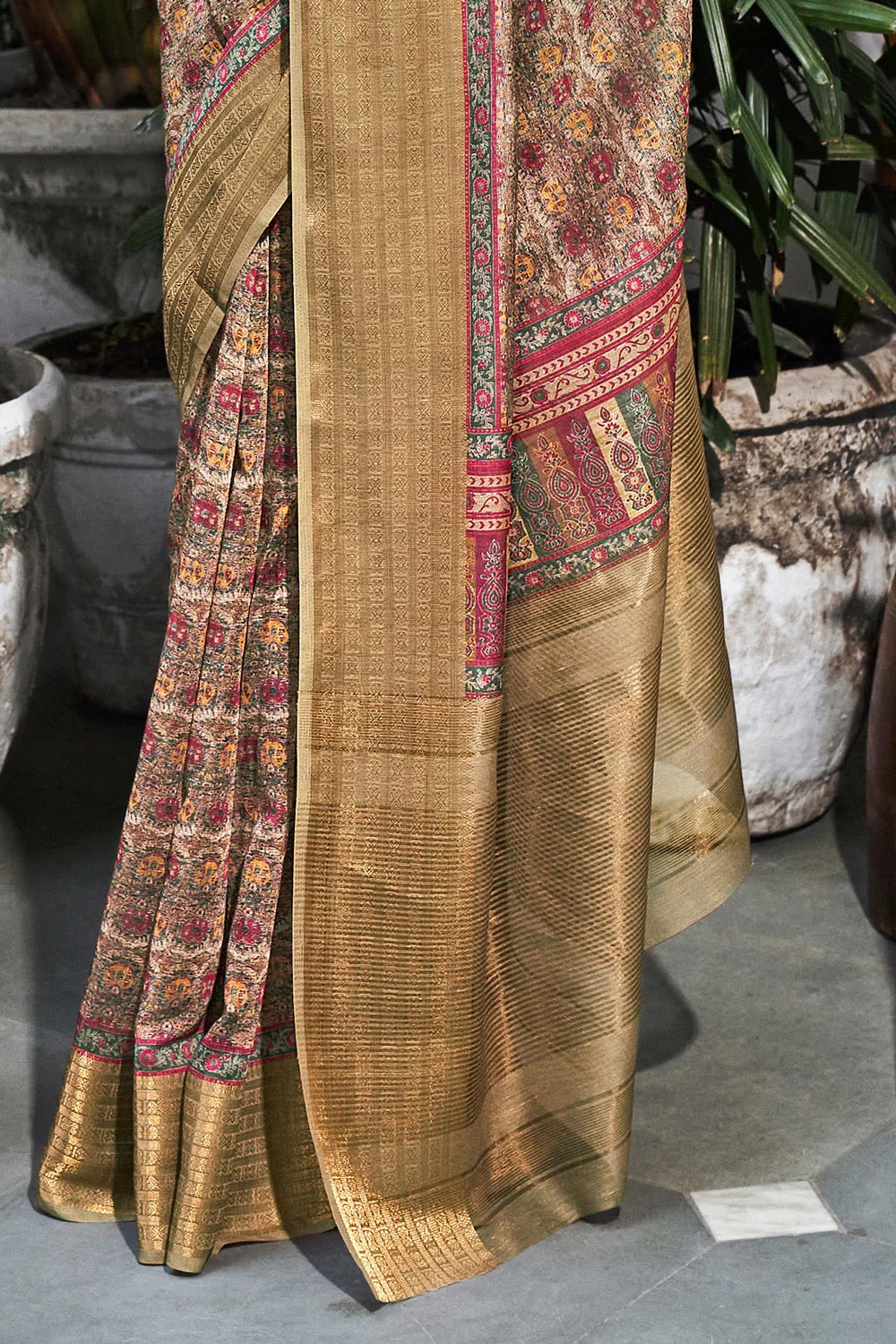 Golden Brown Digital Printed Saree